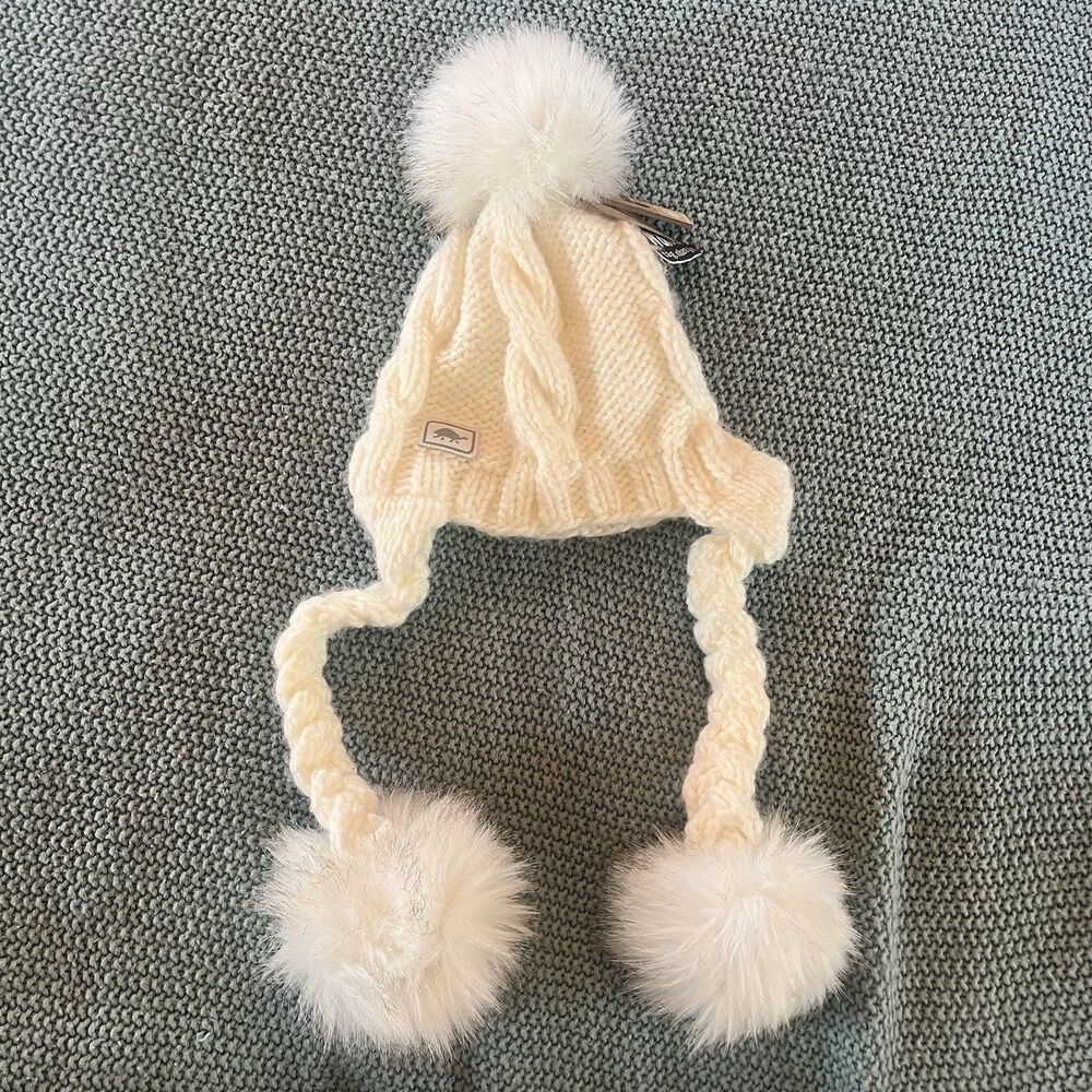 Turtle Fur Ear Flap Pom Pom Beanie Winter Cold Weather Hat Woman’s OS NEW